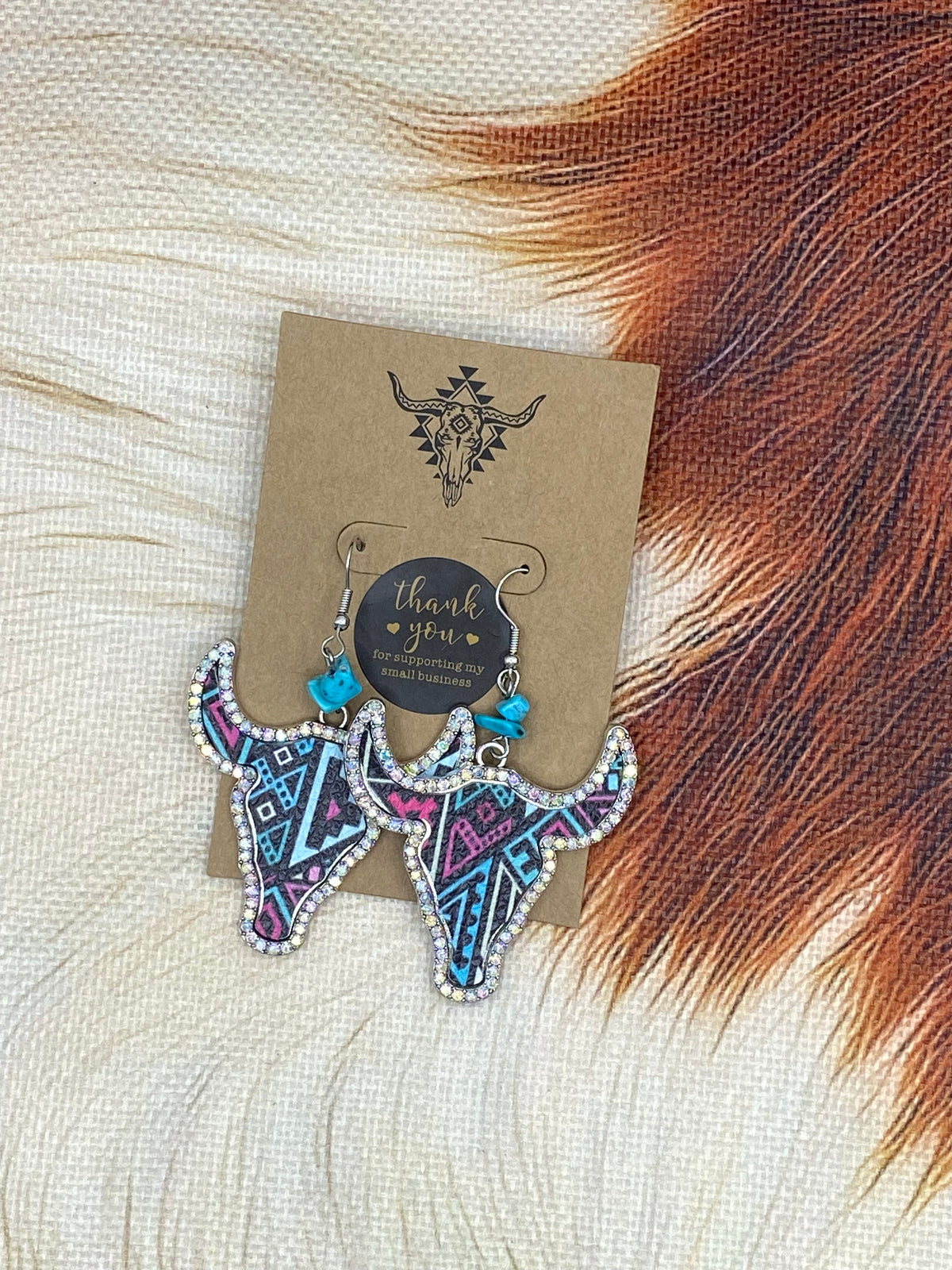 Diamanté Cow Skull - Blue