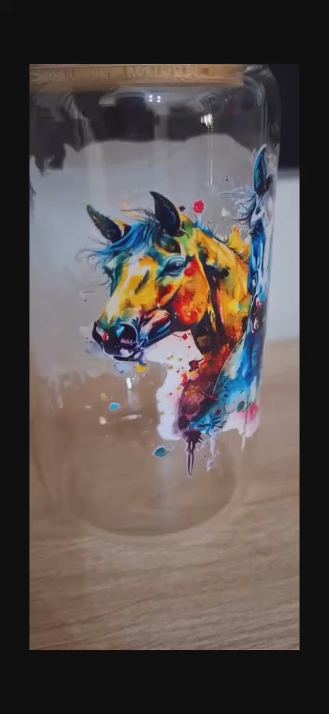 Glass Cup - Watercolour Horses